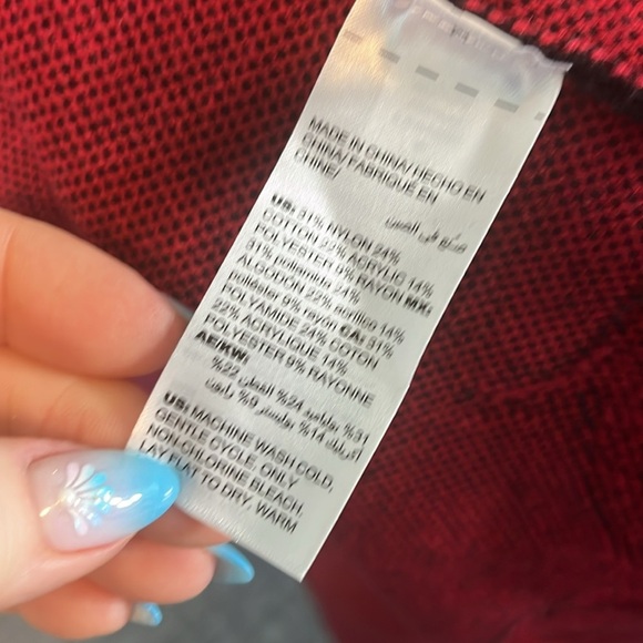 Chico’s Long Open Cardigan Sweater Duster Black with Red Design Chicos Size 2 - Picture 7 of 9